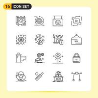 Set of 16 Commercial Outlines pack for marketing advertising management shop hanging Editable Vector Design Elements