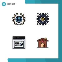 Modern Set of 4 Filledline Flat Colors and symbols such as earth keyword world money seo Editable Vector Design Elements