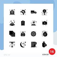 Modern Set of 16 Solid Glyphs Pictograph of plate dessert transport success chart Editable Vector Design Elements