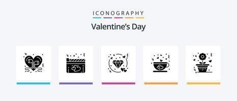 Valentines Day Glyph 5 Icon Pack Including flower. love. movie. cup. wedding. Creative Icons Design vector