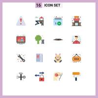 Pictogram Set of 16 Simple Flat Colors of knowledge media schedule communication store Editable Pack of Creative Vector Design Elements