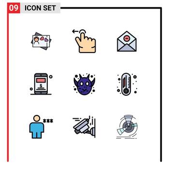 paquete de interfaz de usuario de 9 colores planos básicos de línea rellena de cara de animal de halloween eliminar elementos de diseño de vector editables de servidor enojado