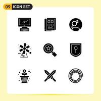 Pack of 9 Modern Solid Glyphs Signs and Symbols for Web Print Media such as nature farming notebook agriculture crypto Editable Vector Design Elements