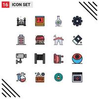 Group of 16 Flat Color Filled Lines Signs and Symbols for interface multimedia analytics media player gear Editable Creative Vector Design Elements