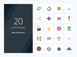 20 Basic Ui Elements Flat Color icon for presentation vector