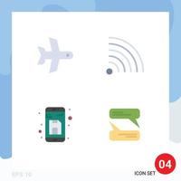 Set of 4 Modern UI Icons Symbols Signs for plane file vehicle rss up Editable Vector Design Elements