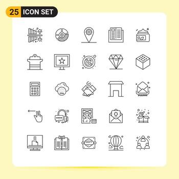 grupo de 25 líneas modernas establecidas para el aprendizaje de gráficos educativos y elementos de diseño de vectores geo editables