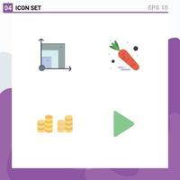4 Thematic Vector Flat Icons and Editable Symbols of scalabel money scince vegetable media Editable Vector Design Elements