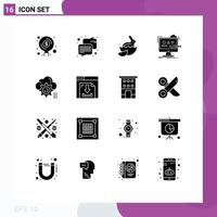 Solid Glyph Pack of 16 Universal Symbols of gear digital robbit design art Editable Vector Design Elements