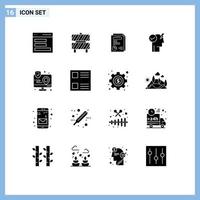 Set of 16 Modern UI Icons Symbols Signs for app power mode activate page power brain Editable Vector Design Elements