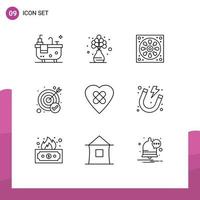 9 Universal Outlines Set for Web and Mobile Applications patch heal drainage target goal Editable Vector Design Elements