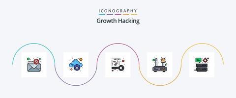 Hacking Line Filled Flat 5 Icon Pack Including network. internet. internet. error. private vector