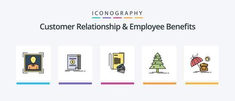 la relación con el cliente y la línea de beneficios para empleados llenaron un paquete de 5 íconos que incluye el documento. grafico. optimizar. diseño. transferir. diseño de iconos creativos vector