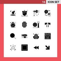 Pack of 16 creative Solid Glyphs of marketing like illumination communication studio light Editable Vector Design Elements