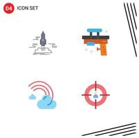 Pictogram Set of 4 Simple Flat Icons of launch water shuttle gun filled Editable Vector Design Elements