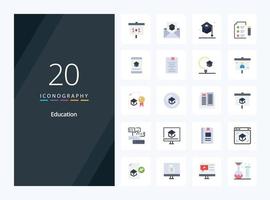 20 educación icono de color plano para presentación vector