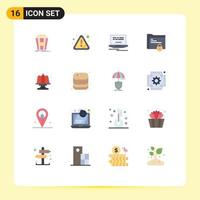 Group of 16 Flat Colors Signs and Symbols for cake safe folder laptop lock folder Editable Pack of Creative Vector Design Elements