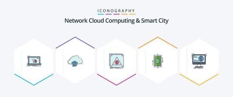 Network Cloud Computing And Smart City 25 FilledLine icon pack including data. sync. hub. alert. denied vector