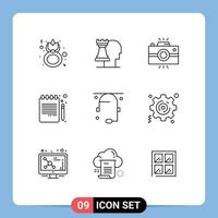 Set of 9 Vector Outlines on Grid for notebook book pencil strategic back to school retro Editable Vector Design Elements