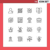 Mobile Interface Outline Set of 16 Pictograms of settings cog tag payments graph Editable Vector Design Elements