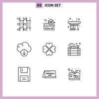 Modern Set of 9 Outlines and symbols such as like heart movement download cloud Editable Vector Design Elements