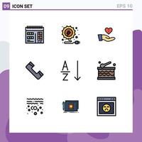 Group of 9 Modern Filledline Flat Colors Set for sort alphabetical giving telephone contact Editable Vector Design Elements