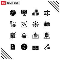 16 User Interface Solid Glyph Pack of modern Signs and Symbols of net basketball design basket navigation Editable Vector Design Elements