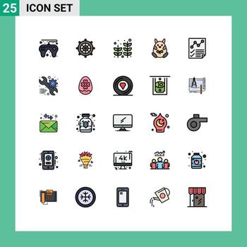 conjunto de color plano de línea llena de interfaz móvil de 25 pictogramas de análisis de documentos elementos de diseño vectorial editables de palm happy easter vector