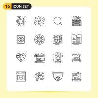 16 Universal Outlines Set for Web and Mobile Applications mechanical food search vegetables green Editable Vector Design Elements