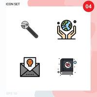 Mobile Interface Filledline Flat Color Set of 4 Pictograms of wrench protection spanner globe in hand envelope Editable Vector Design Elements