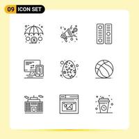 Pack of 9 Modern Outlines Signs and Symbols for Web Print Media such as egg cell archive mobile computer Editable Vector Design Elements