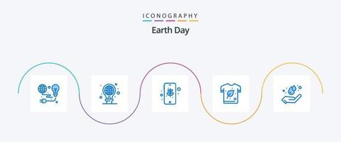 Earth Day Blue 5 Icon Pack Including shirt. ecology. light bulb. eco. safe vector