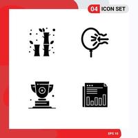 Set of 4 Modern UI Icons Symbols Signs for bamboo trophy celebration blow award Editable Vector Design Elements