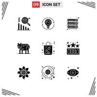 Modern Set of 9 Solid Glyphs Pictograph of canada bear light animal files Editable Vector Design Elements