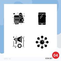 Pack of 4 Modern Solid Glyphs Signs and Symbols for Web Print Media such as business samsung money smart phone digital Editable Vector Design Elements