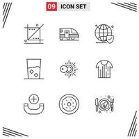 9 Universal Outlines Set for Web and Mobile Applications kitchen done transportation and world Editable Vector Design Elements