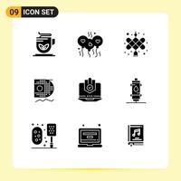 Group of 9 Modern Solid Glyphs Set for internet antivirus chinese knot mining scince Editable Vector Design Elements