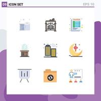 User Interface Pack of 9 Basic Flat Colors of moon infrastructure sheet building living Editable Vector Design Elements