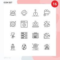 Set of 16 Commercial Outlines pack for sync app monocycle switch video Editable Vector Design Elements