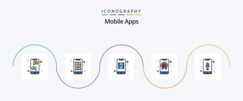 Mobile Apps Line Filled Flat 5 Icon Pack Including audio recognition. navigation. menu. location. app vector