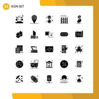 Pictogram Set of 25 Simple Solid Glyphs of people find mirror search fence Editable Vector Design Elements