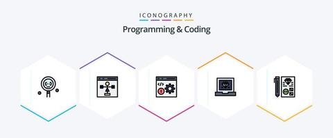 Programación y codificación Paquete de iconos de 25 líneas completas, incluido el desarrollo. codificación. diagrama de flujo programación. desarrollar vector