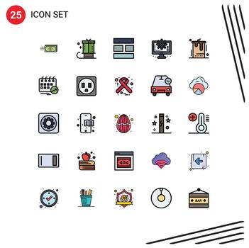 grupo de 25 colores planos de línea rellena modernos establecidos para configurar elementos de diseño vectorial editables de imagen de computadora de vacaciones de interfaz vector