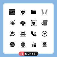 Group of 16 Modern Solid Glyphs Set for firefighter bucket folder wheat cereal Editable Vector Design Elements