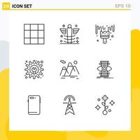 9 Universal Outlines Set for Web and Mobile Applications hiking mountain color mountains gear Editable Vector Design Elements