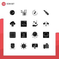 Group of 16 Solid Glyphs Signs and Symbols for cloud repair puzzle tool joint Editable Vector Design Elements