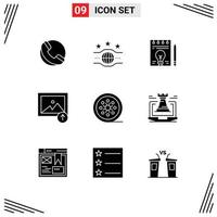 Set of 9 Modern UI Icons Symbols Signs for tape reel film reel document black film photo Editable Vector Design Elements