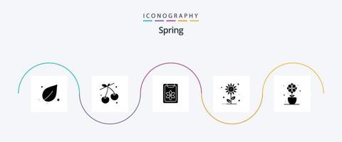 Spring Glyph 5 Icon Pack Including present. spring. flower. nature. sub flower vector