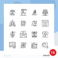 Group of 16 Outlines Signs and Symbols for smart city energy space panel launch Editable Vector Design Elements