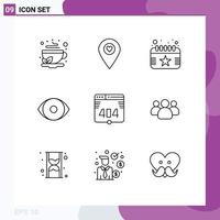 Outline Pack of 9 Universal Symbols of computer human pointer face date Editable Vector Design Elements